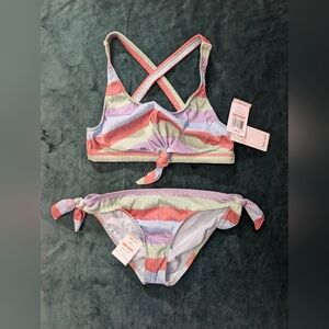 Splendid Two Piece Striped Bikini Set with Knotted Details Girls Swimsuit